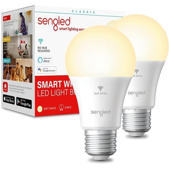 Sengled Alexa/Google Smart WiFi Light Bulbs, A19 Soft White 2700K, 800LM - Picture 1 of 6